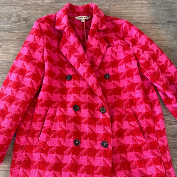 Pink & Red Plaid Winter Pea Coat - Picture 3 of 11